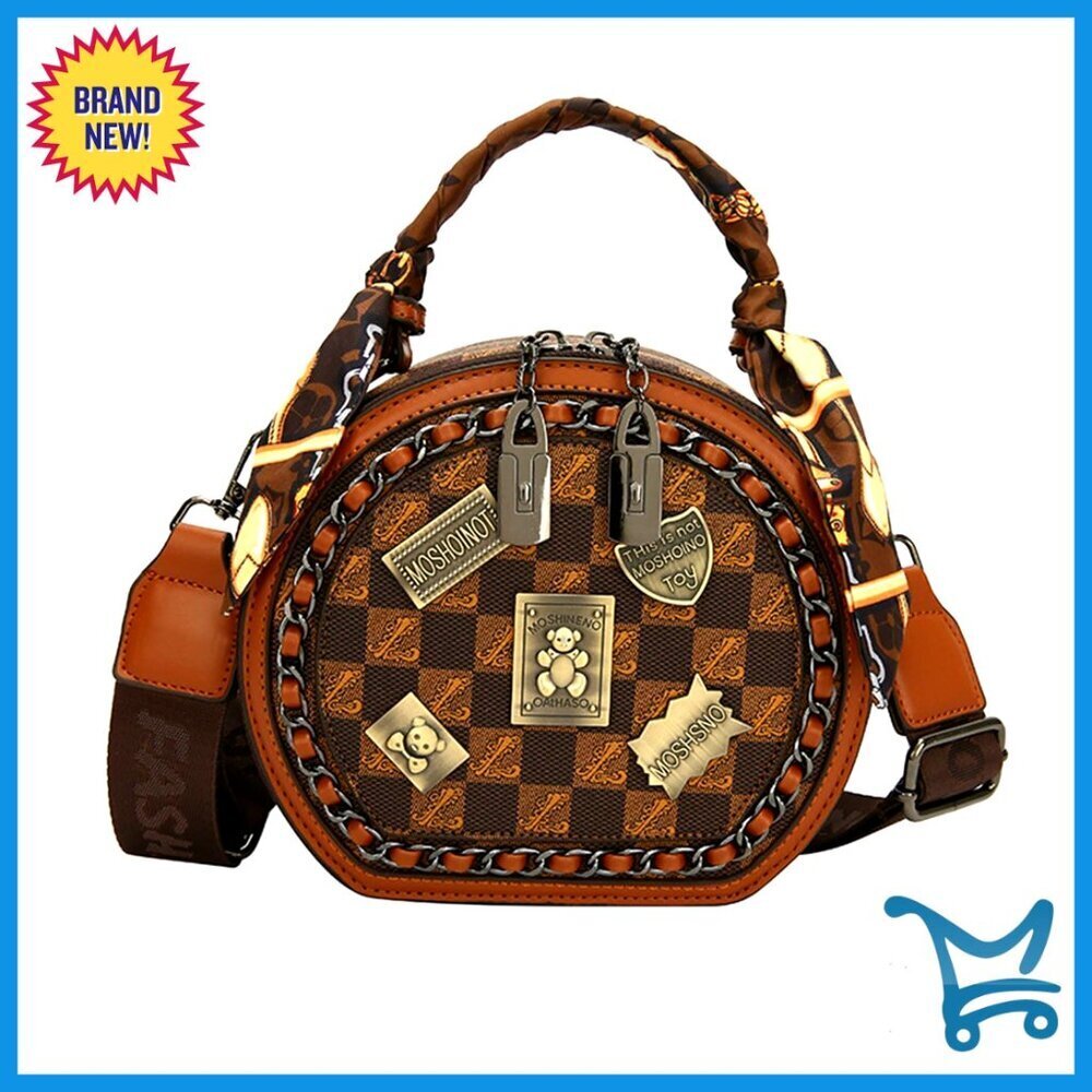 Vintage Round Crossbody Tote, Large Capacity Daily Purse, Detachable Strap